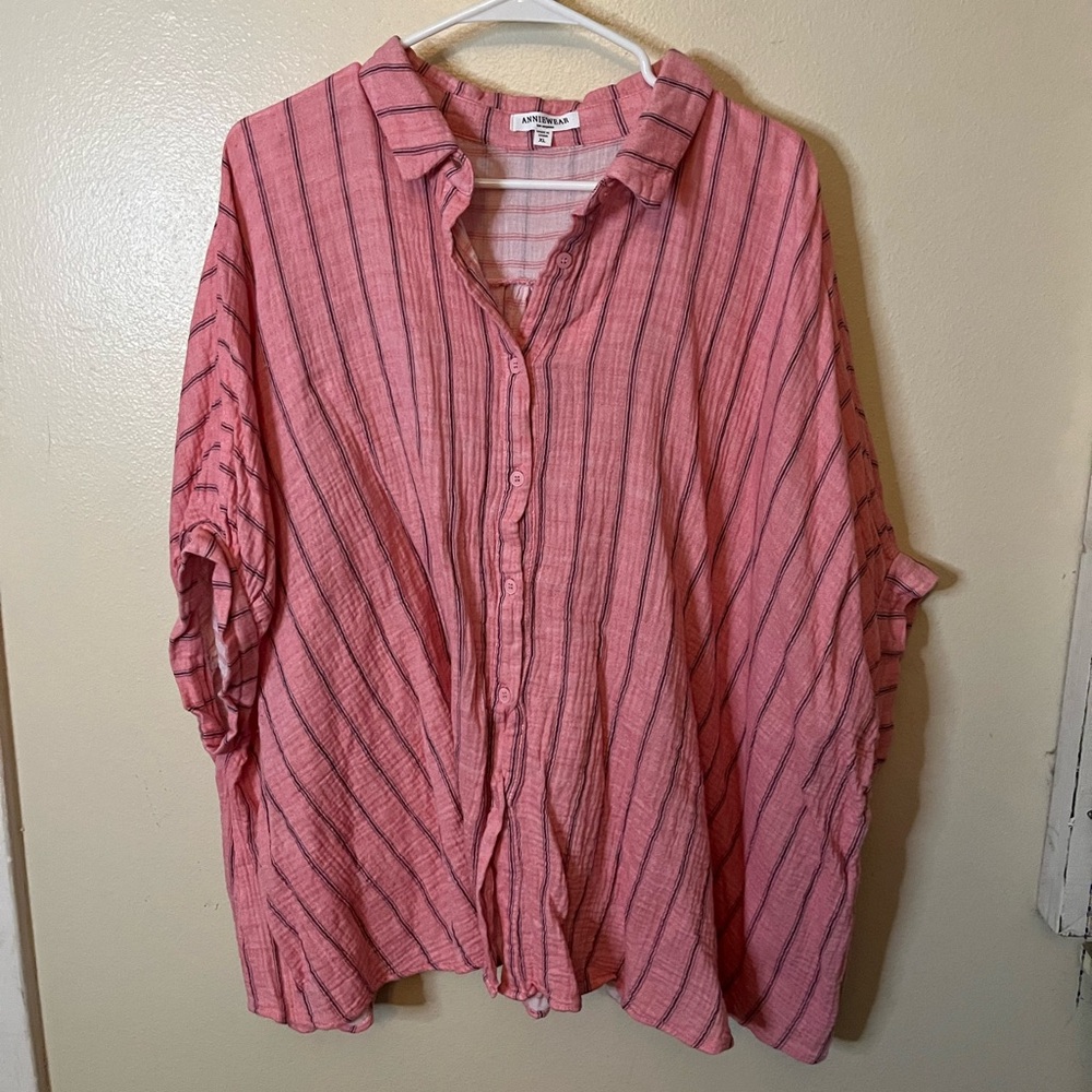 Annie Pink and Maroon Striped Blouse